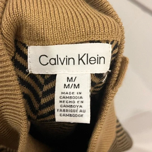 Calvin Klein Mock Neck Sweater Size Medium Black and Tan - Picture 2 of 6